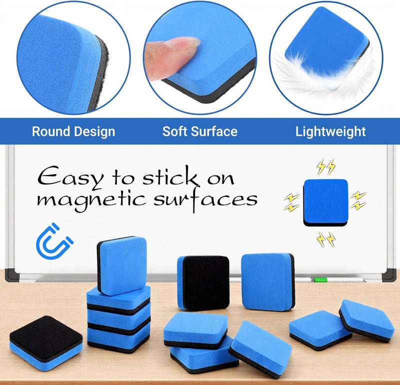AojSup 200 Pack Magnetic Erasers for Whiteboard, Bulk Erasers for Dry Erase Board with Strong Magnets, 1.97 x 1.97 Inch Blue EVA Felt Whiteboard Eraser for Office Home Supplies - Image 4